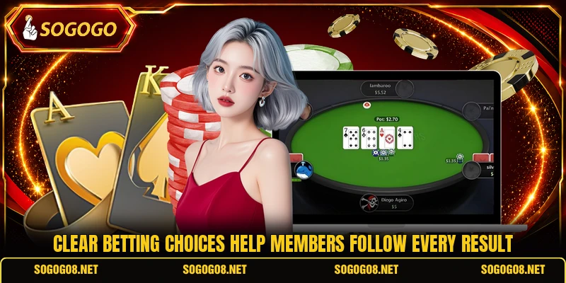 Clear betting choices help members follow every result