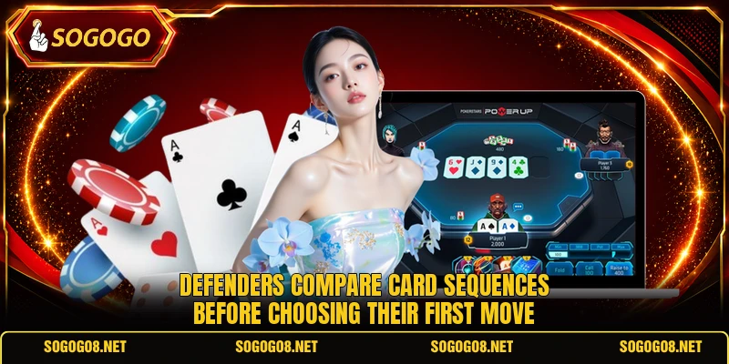 Defenders compare card sequences before choosing their first move