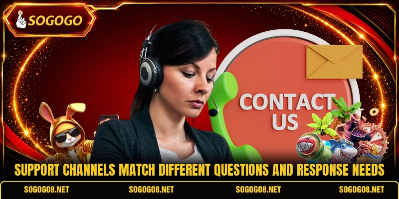 Support channels match different questions and response needs Support channels match different questions and response needs